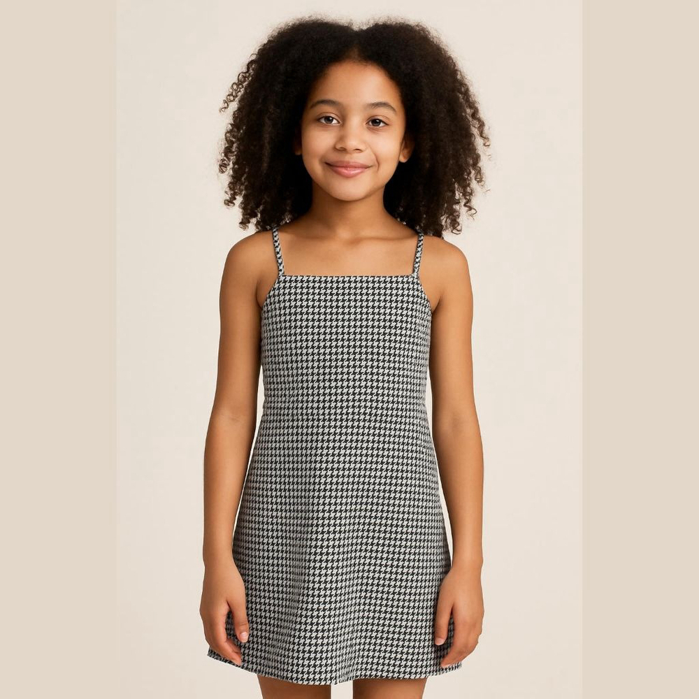 Girls Target Black White Houndstooth Casual Dress L (10/12)
